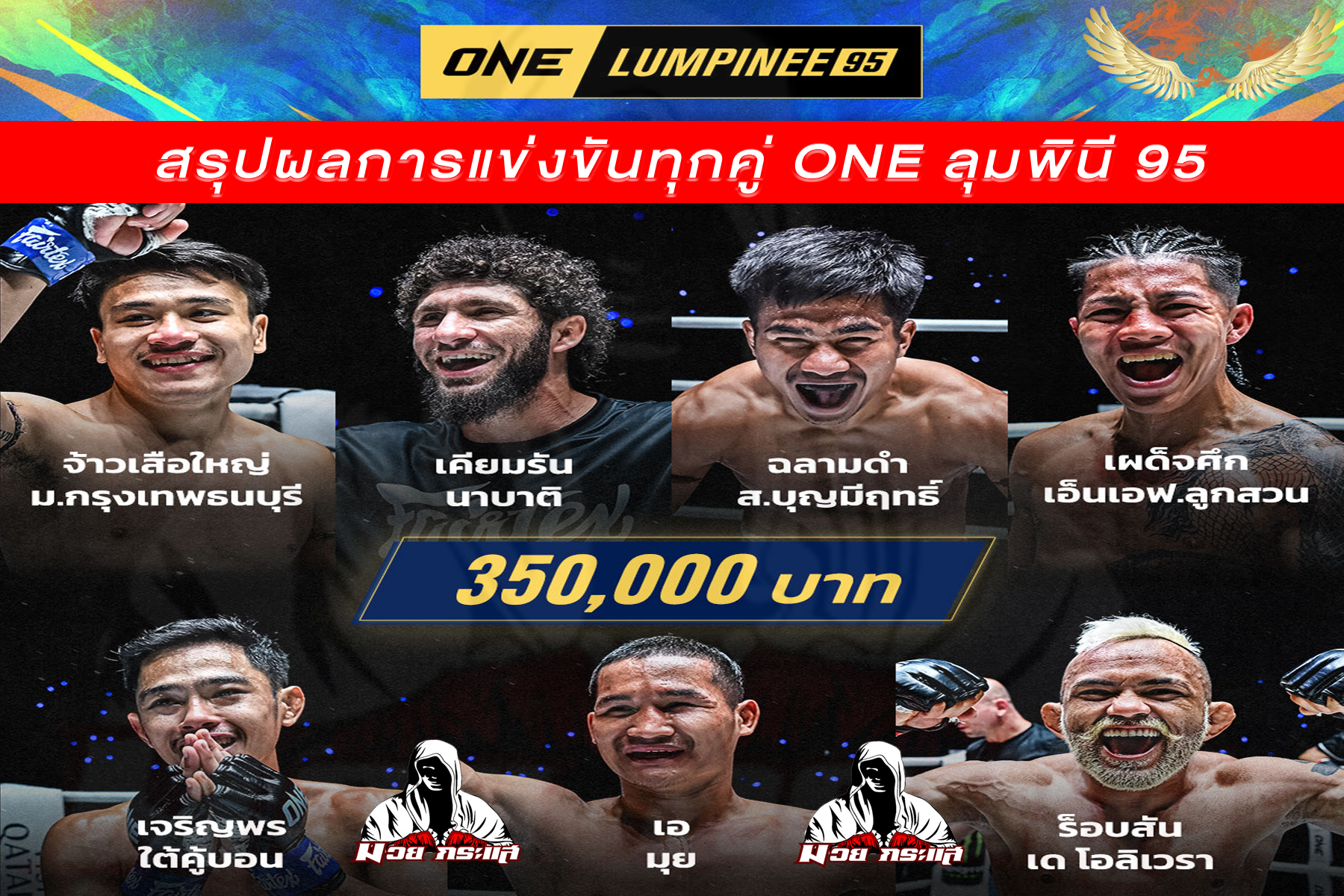 สรุปผลการแข่งขันทุกคู่ ONE ลุมพินี 95